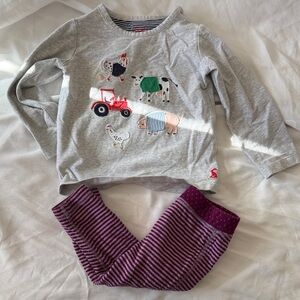 Joules Farm Animal T-shirt and Striped Leggings Set